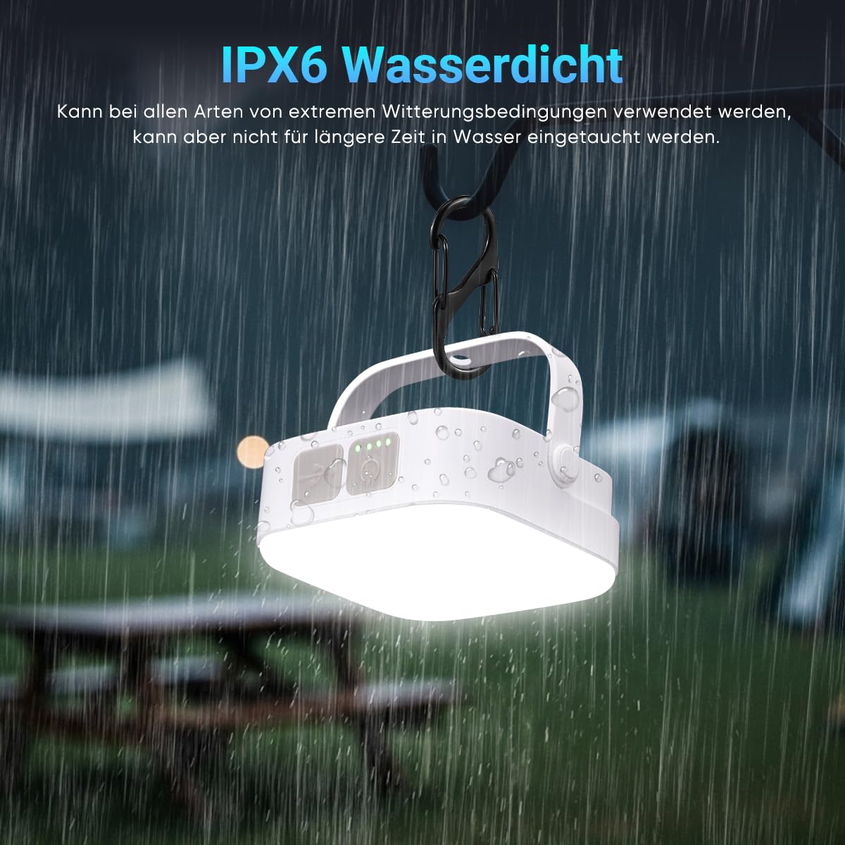 2 Stück 4000LM LED Campinglampe Aufladbar,Camping Lampe Solar mit Karabiner, Wasserdicht Zeltlampe Zum Aufhängen mit 4 Modi für Outdoor, Lesen, Wandern, Notfall