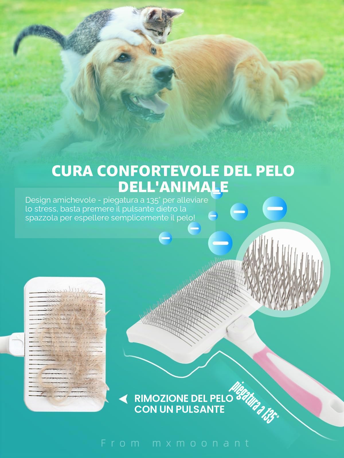 Mxmoonant Soffiatore per Cani, 2800 W, con controllo intelligente della temperatura Negative Ionen, con 4 tipi di ugelli e una spazzola grande