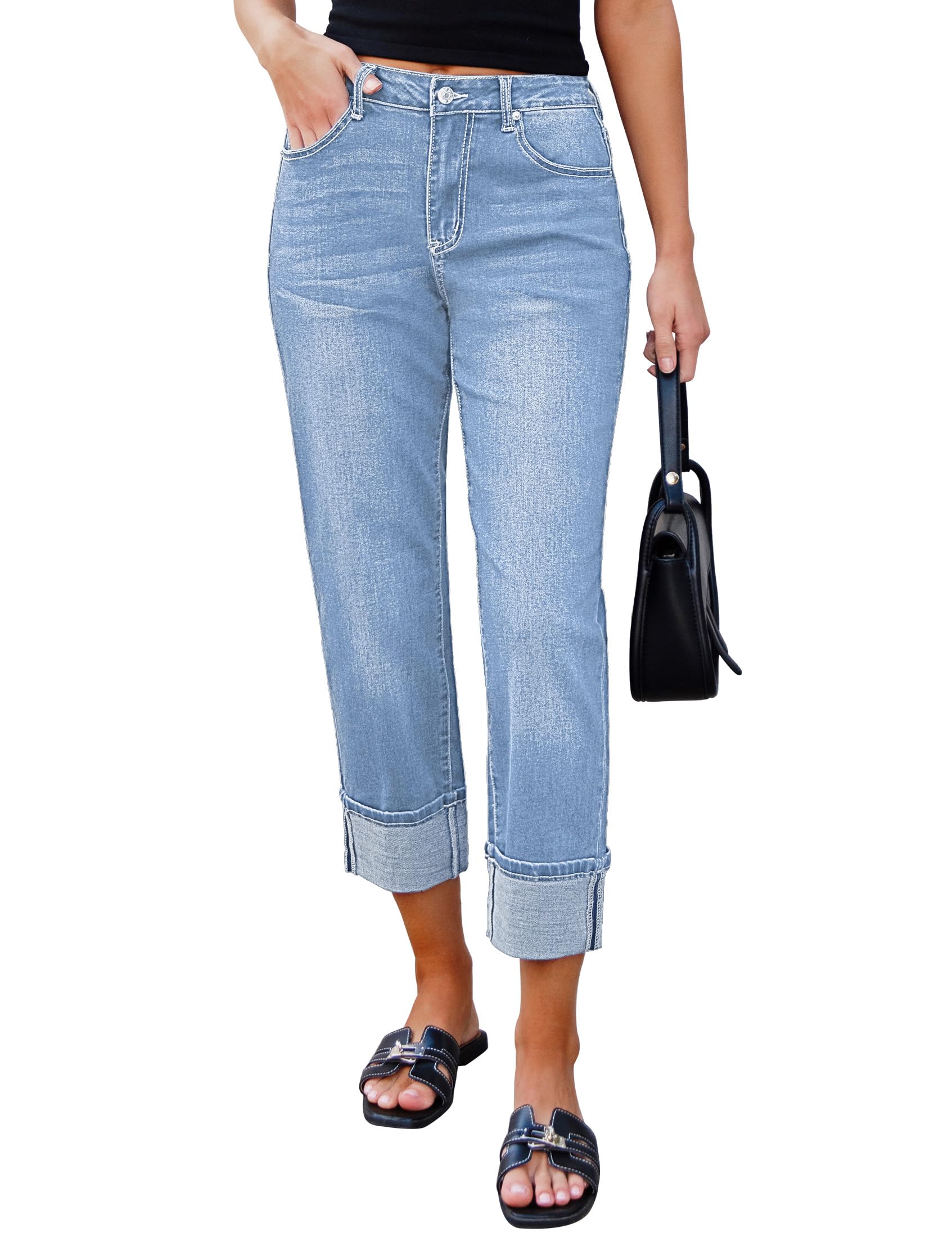 luvamia Straight Leg Cuffed Jeans