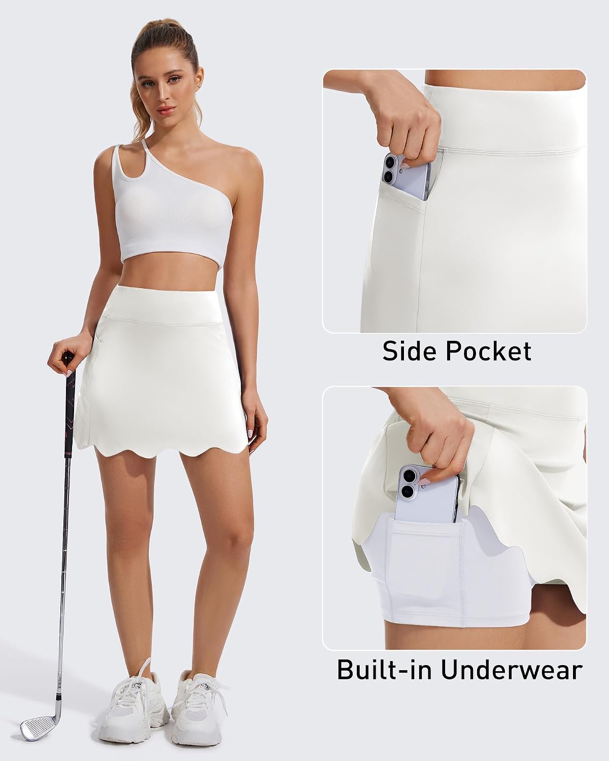 16"/17" Skorts for Woman Golf Skirts High Waisted Scalloped Hem Athletic Tennis Pickleball Skirt Golf Skort Dressy Casual