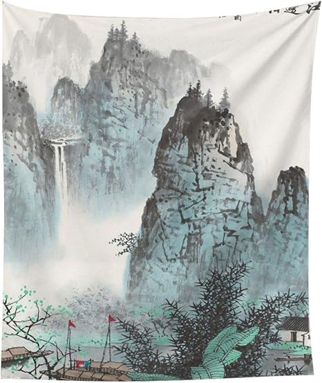 Amazon Co Jp レッドカラー タペストリー 壁掛け 中国風の水墨画 風景 壁画 ホームデコレーション ウォールデコレーション 150 130cm ホーム キッチン