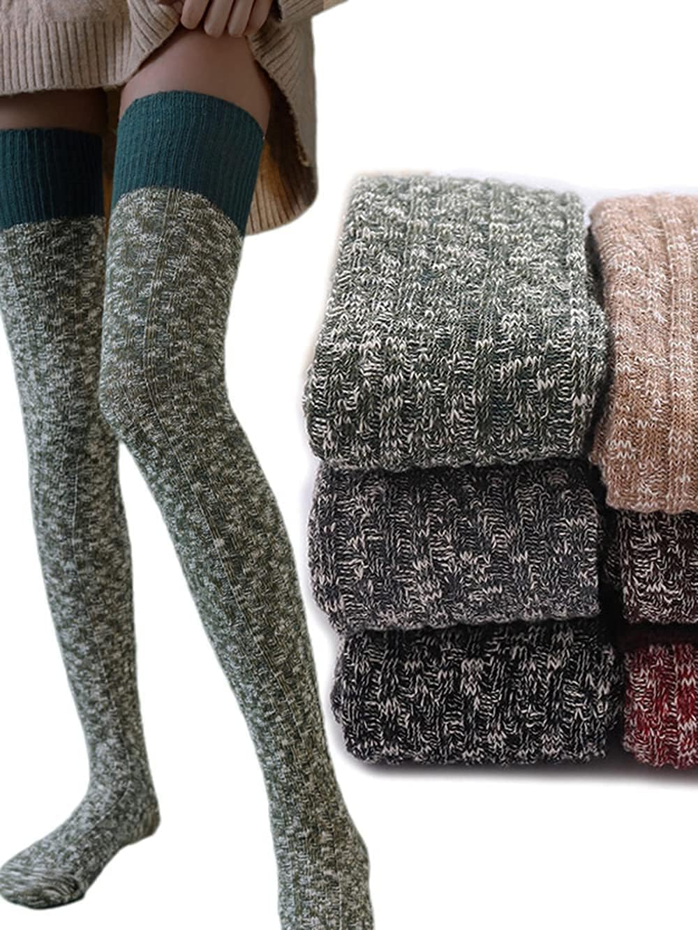 HYTENSUN Women's Thigh High Knitted Winter Boot Socks Vintage Extra Long Leg Warmer Over Knee High Stockings - Image 6