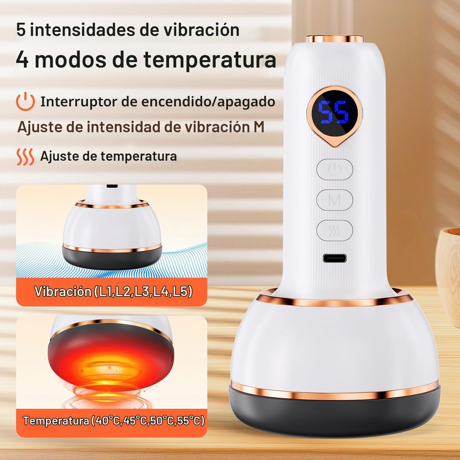 Masajeador Vibrastone, Masajeador Gua para Pies, Manos y Espalda, Dispositivo de Masaje con Combinación de Vibraciones y Calor para Relajar los Músculos