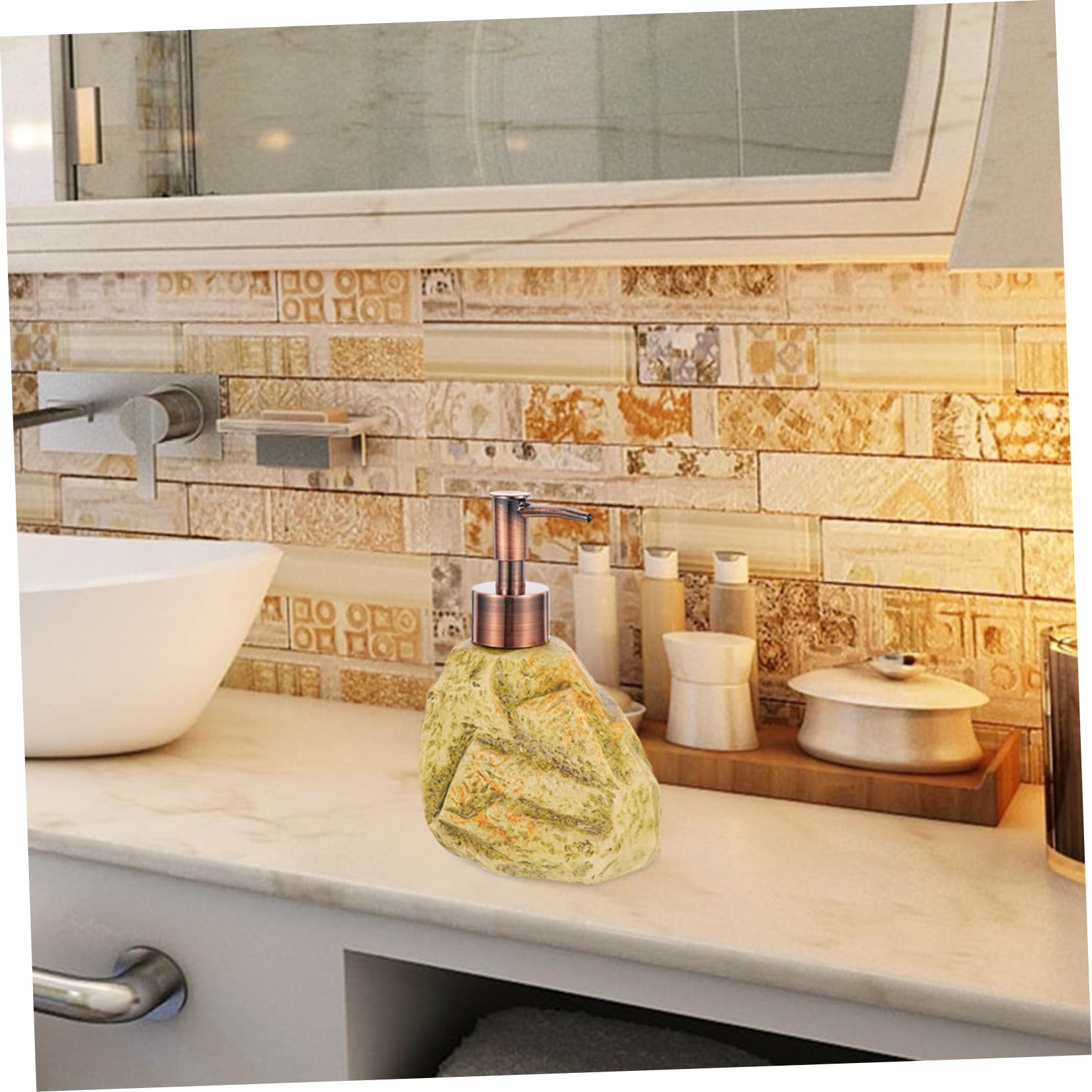 Anneome Flacone con Pompa Dosatore da 310 Ml in Ceramica Stile Vintage a Forma di Pietra, Dispenser Sapone per Bagno, Design Naturale e Resistente per Uso Familiare