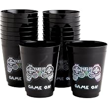 BLUE PANDA 16 Pack Plastic Video Game Cups for Kids - Gaming Party Favors for Birthday Supplies and Gamer Birthday Party Decorations 16 Oz Gamer Cups