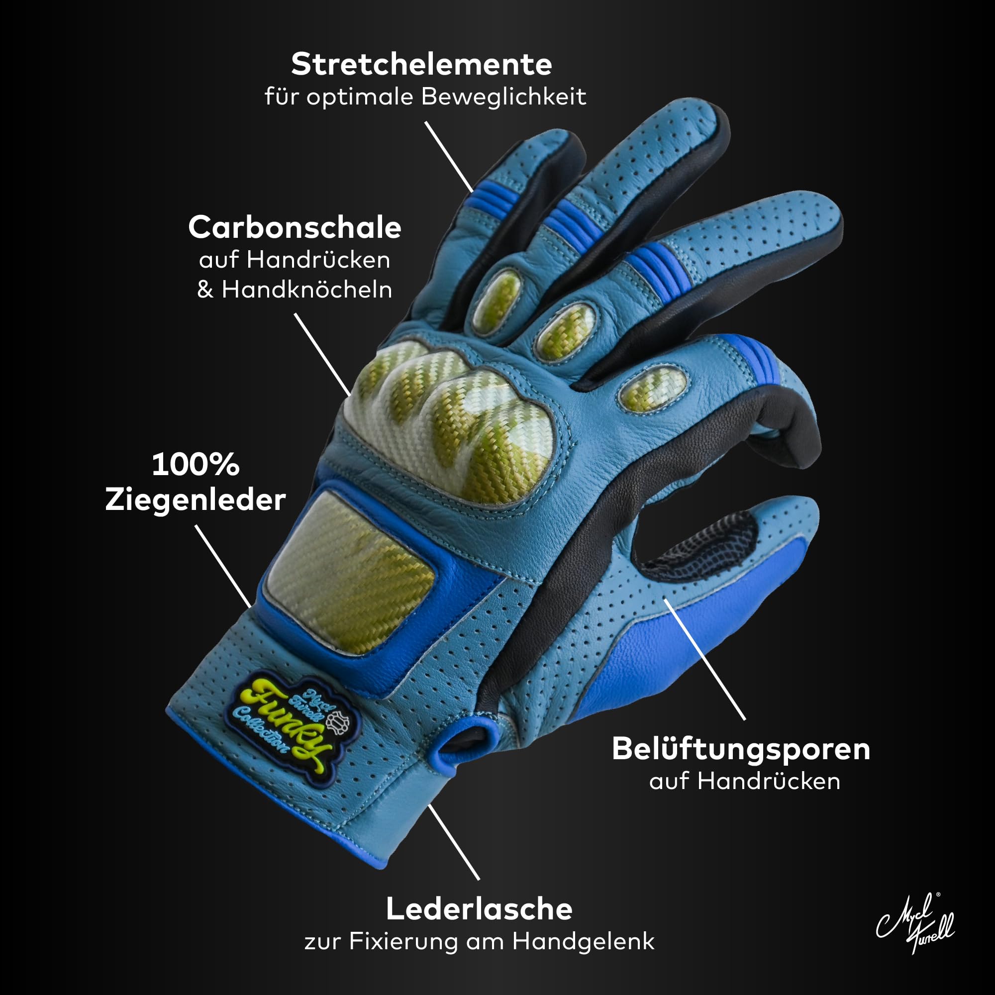 Motorradhandschuhe Funky Collection Leder - Motorradhandschuhe Herren aus Echtleder - Motorrad Handschuhe Herren - in vielen bunten Designs - Stylisch & Sicher