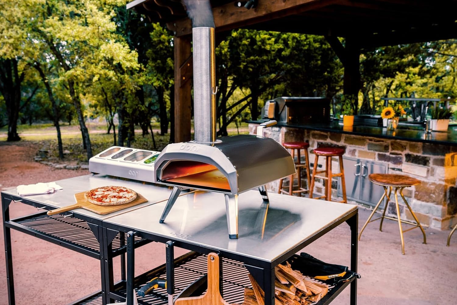 ooni Grande table modulaire d'extérieur – Chariot de four à pizza de 31 x 31 x 35 cm, en acier inoxydable pour grill et barbecue, table d'extérieur