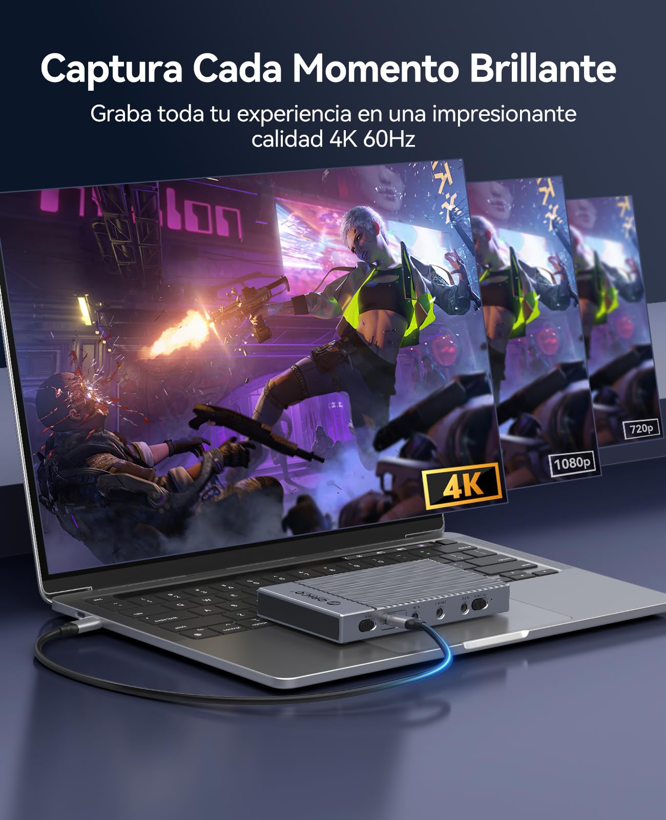 ORICO Capturadora HDMI 4K@60Hz con Passthrough - HDR, VRR, Ultra Baja Latencia - Compatible con Switch, PS5/PS4, Xbox, Windows, Mac, Linux, Android