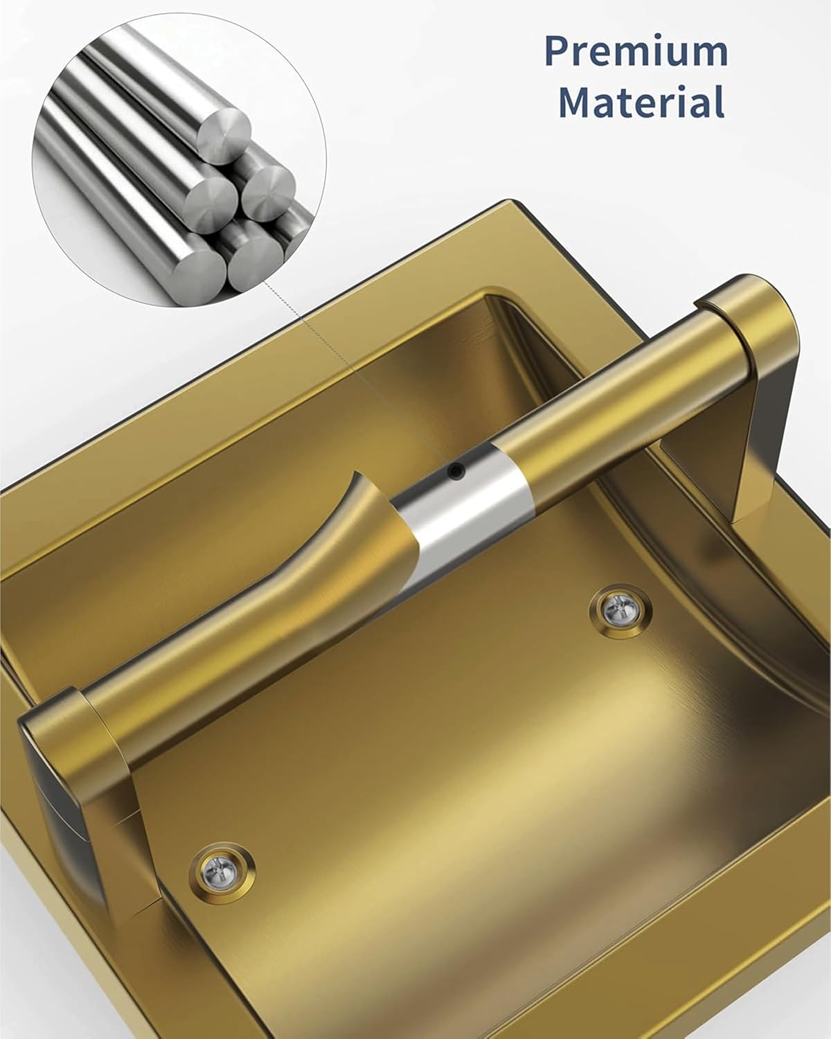 Recessed Gold Toilet Paper Holder, in Wall Toilet Paper Holder Pivoting, Gold Wall Mount Toilet Paper Roll Holder, Bathroom Brushed Brass Stainless Steel Tissue Holder