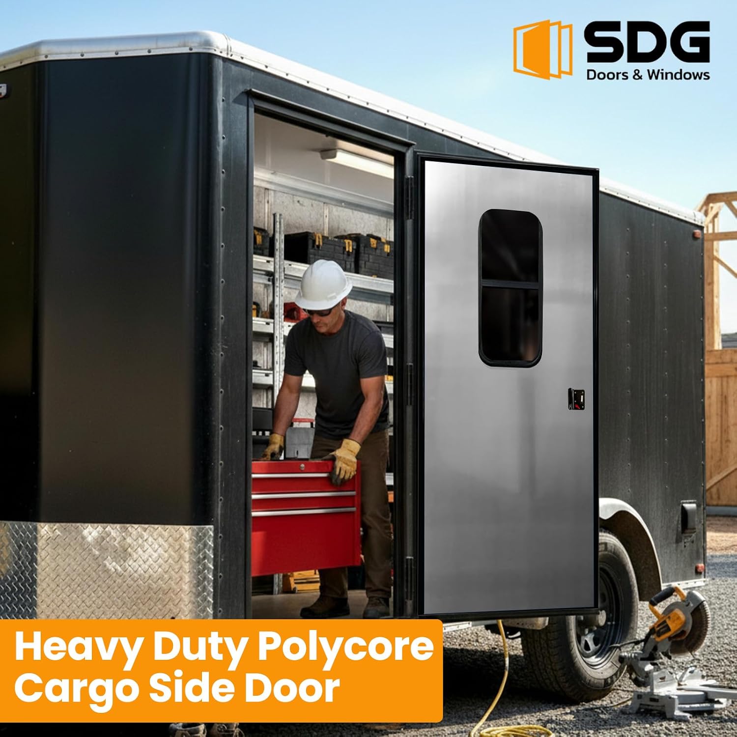 Polycore RV Door for Trailer with Window – Cargo Trailer Replacement .080 Polycore Sheet – Durable Teardrop Camper Door, Lock-Ready Entry Door - Made in USA - Gloss Black with Black Frame