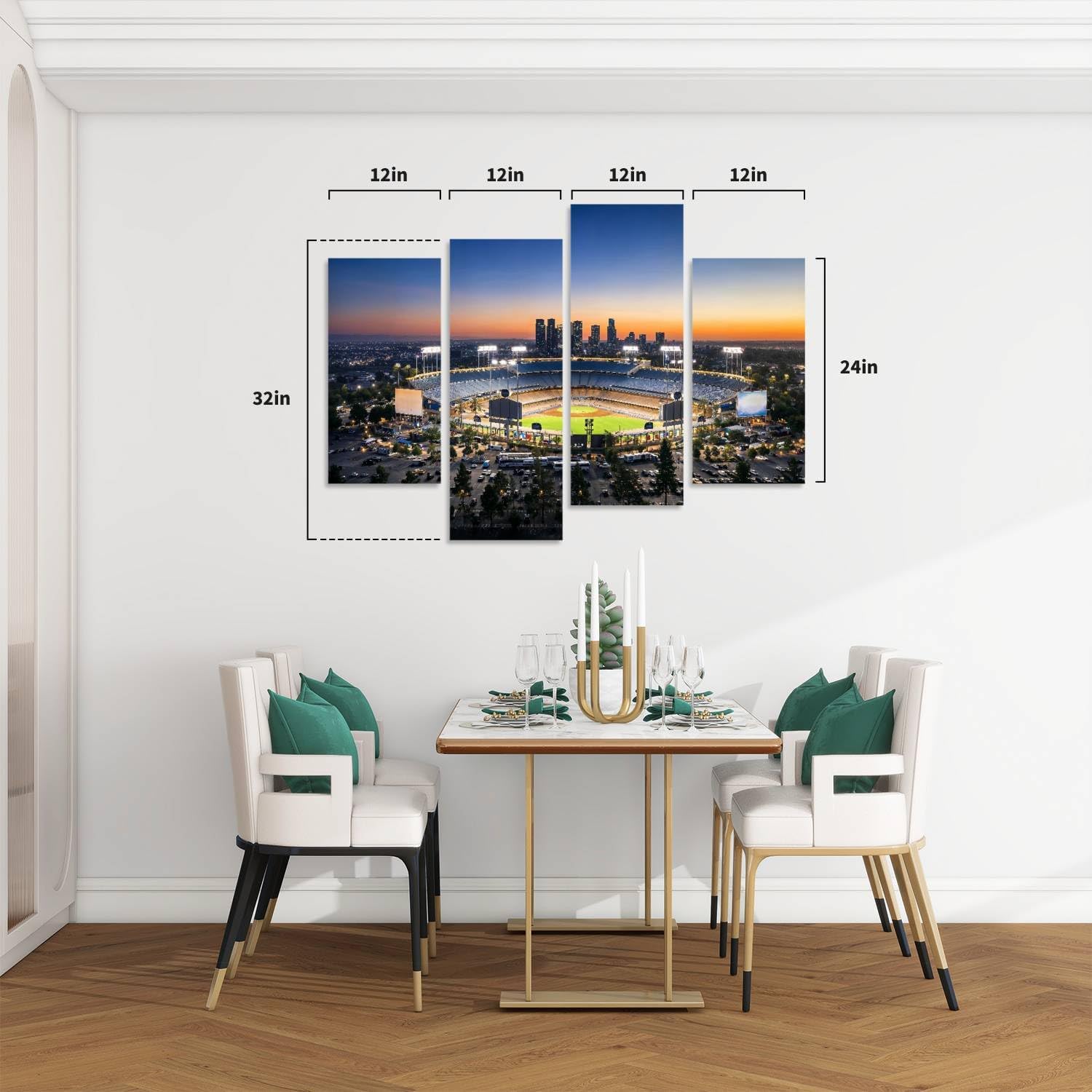 Los Angeles City Skyline with Stadium Canvas Wall Art Hanging Paintings Modern Artwork Abstract Picture Prints Home Decoration Gift Unique Designed Framed 4 panel