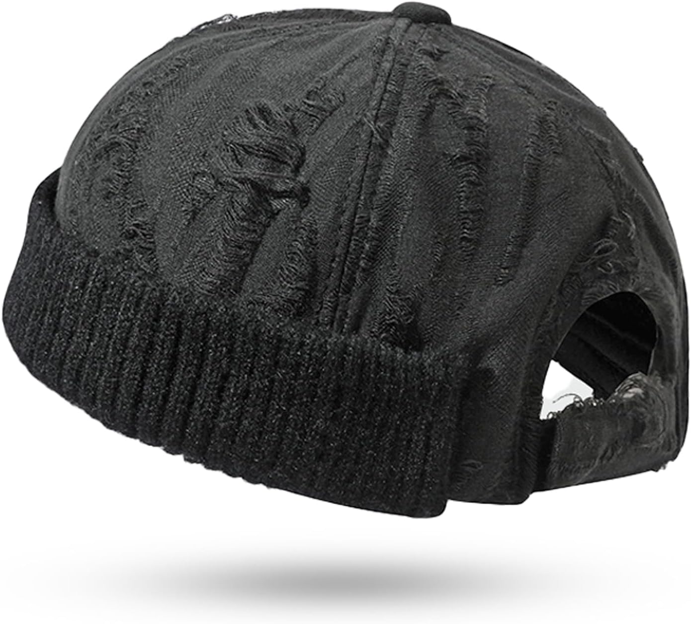 Distressed Brimless Hat for Men Wash Cotton Skullcap Sailor Cap Rolled Cuff Beanie Hat