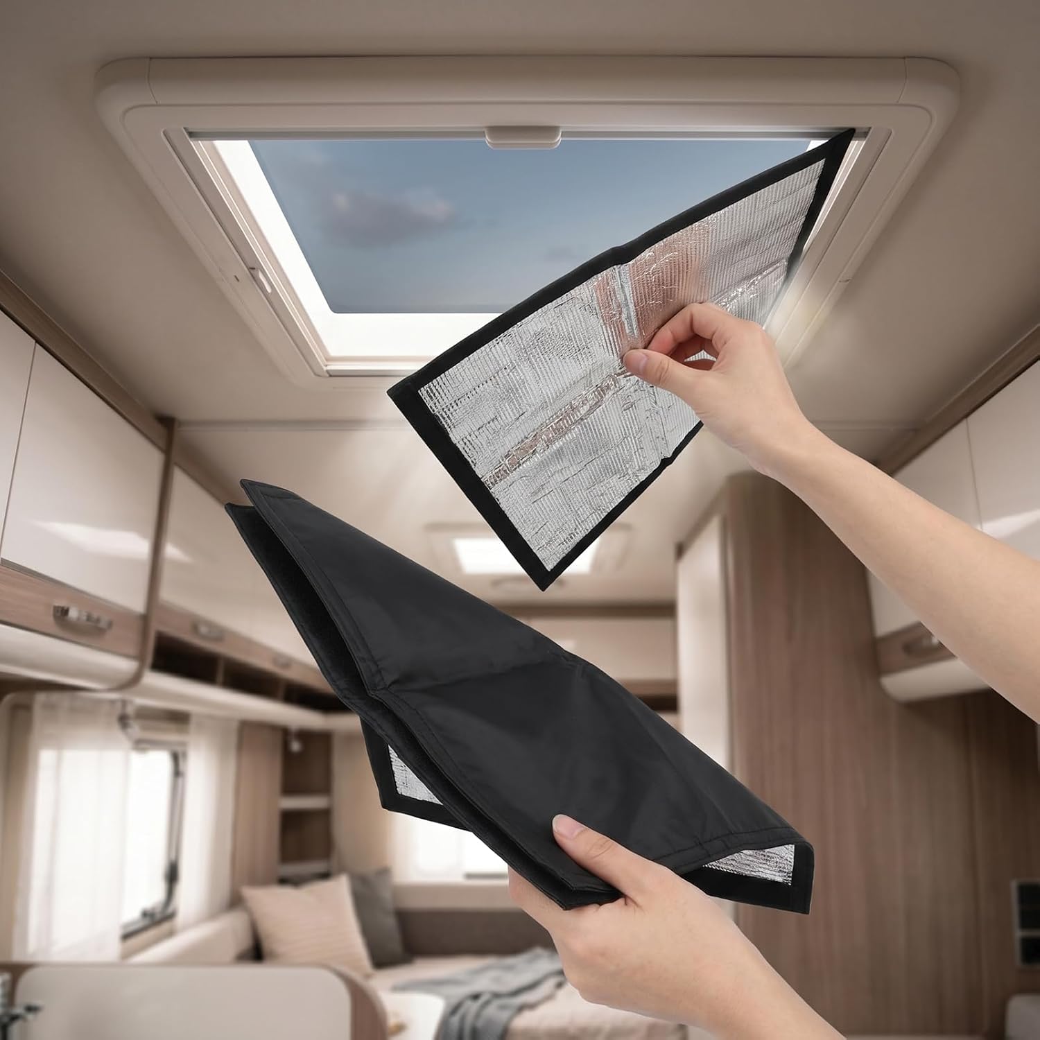 Window Sunshades,2PCS 14x14 Inch RV Cover Water Proof Oxford Fabric Reflective Insulated Blackout Shade