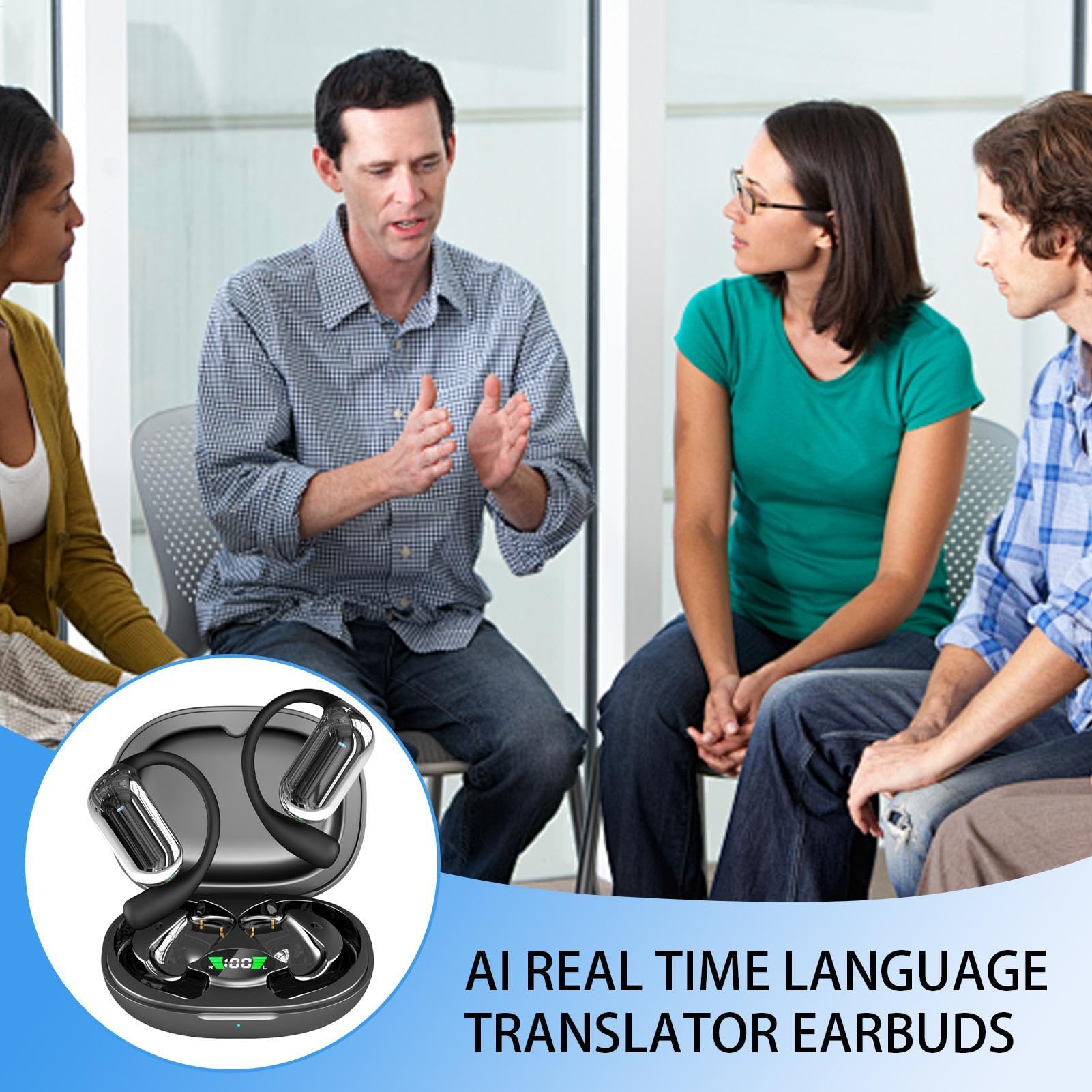 Auricolari traduttori linguistici, Auricolari per traduzione Wireless, traduzione intelligenza Artificiale, traduttore in Reale, 144 Lingue, Cuffie in-Ear per Viaggi