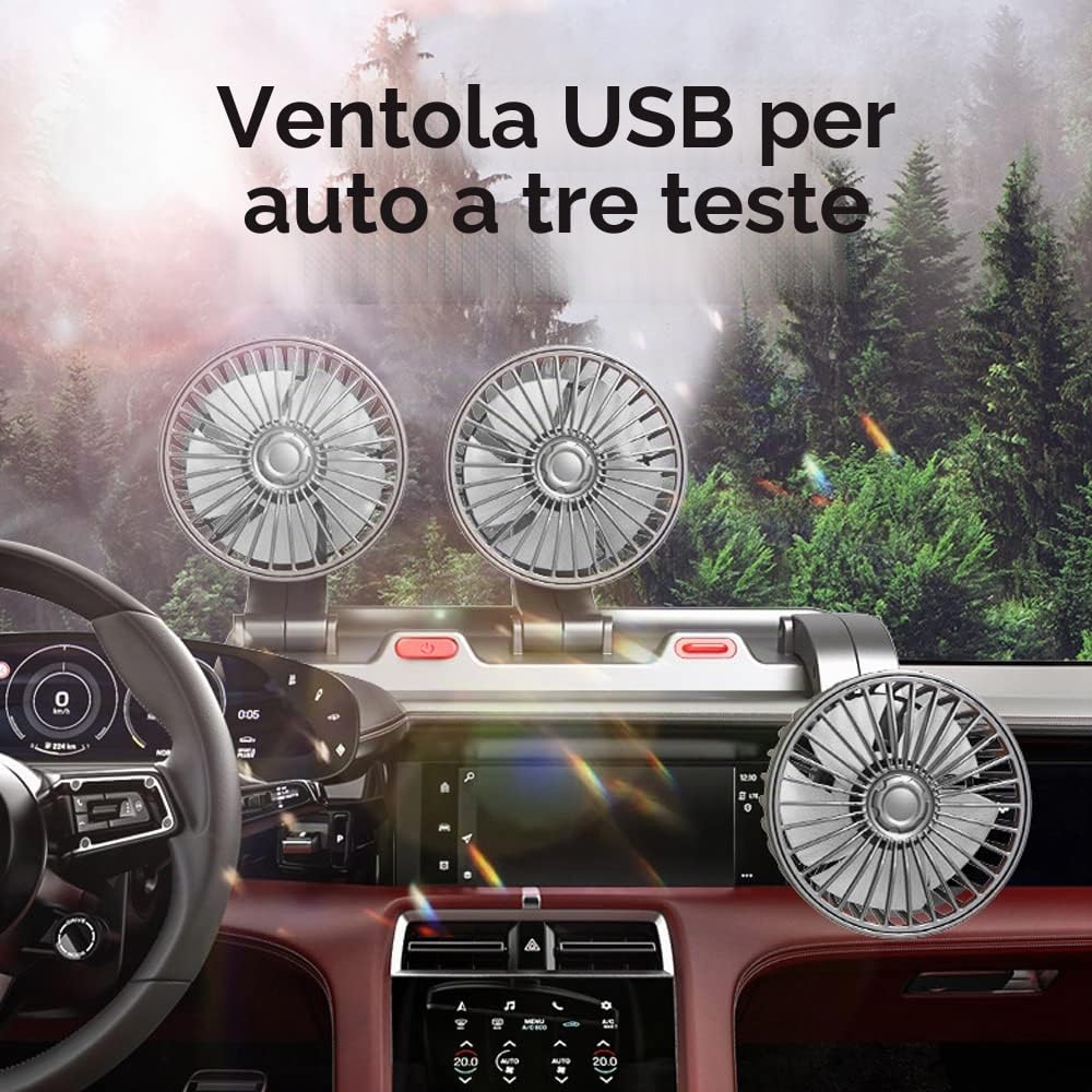 Circolatore d'aria di raffreddamento elettrico a tre teste Ventilatore automatico rotante ventilatore macchina a 360° Ventola di raffreddamento per auto portatile per berlina/SUV/RV/Camion