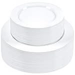 SETUP Case of 300 Combo Plastic Plates - Premium Heavy-Duty 150 Disposable 10.25 Dinner and 150 7.5 Salad White Plates for Wedding, Party, and All Occasions