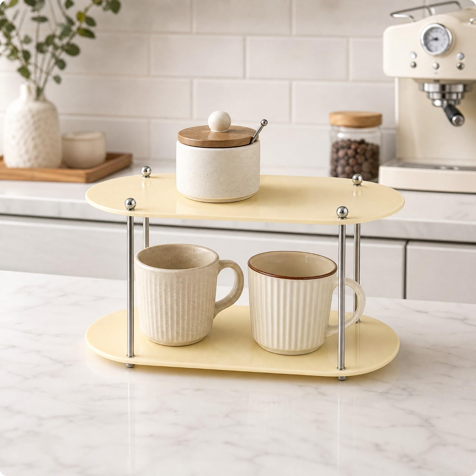 Organizador Acrílico Dos es Abierto Organizador Escritorio con Dos Estantes Elegante para Cocina, Amarillo Queso