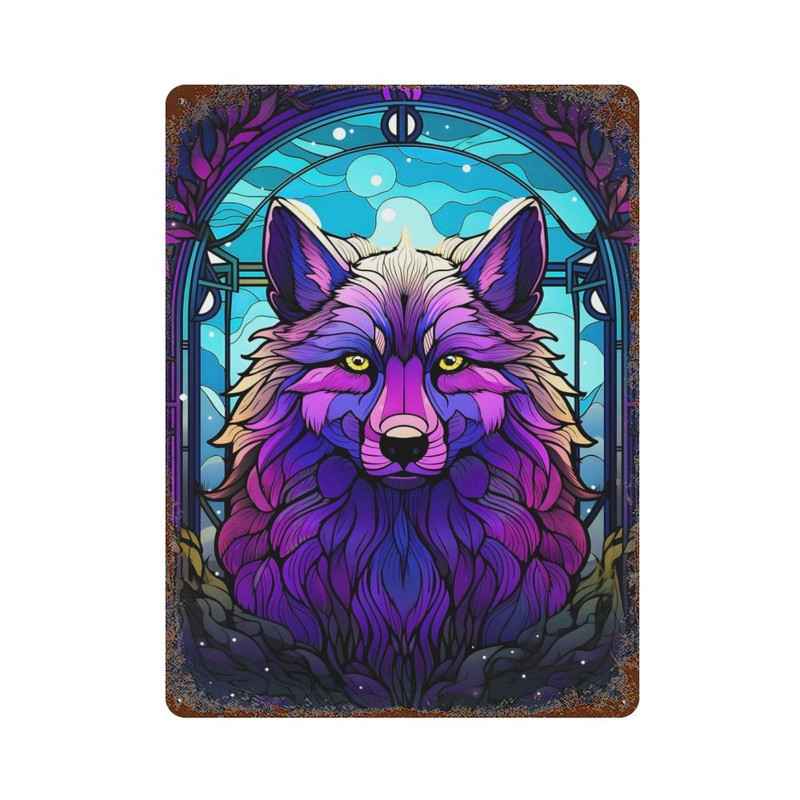 Colorful Wolf Neon Art 15.7"x11.8" Rustic Tin Plaque, Novelty Wall Decor for Living Room, Hallway And Home Decor