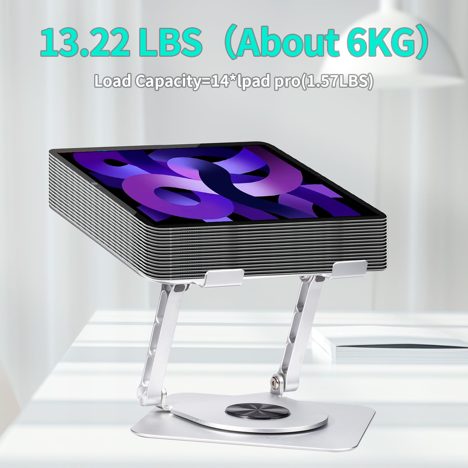Supporto Monitor Scrivania - Supporto in Lega di Alluminio con Rotazione di 360 Gradi per PC Pieghevole, Regolabile in Altezza e Angolazione, Compatibile con iPad, Laptop e Tablet Sotto i 17 Pollici.