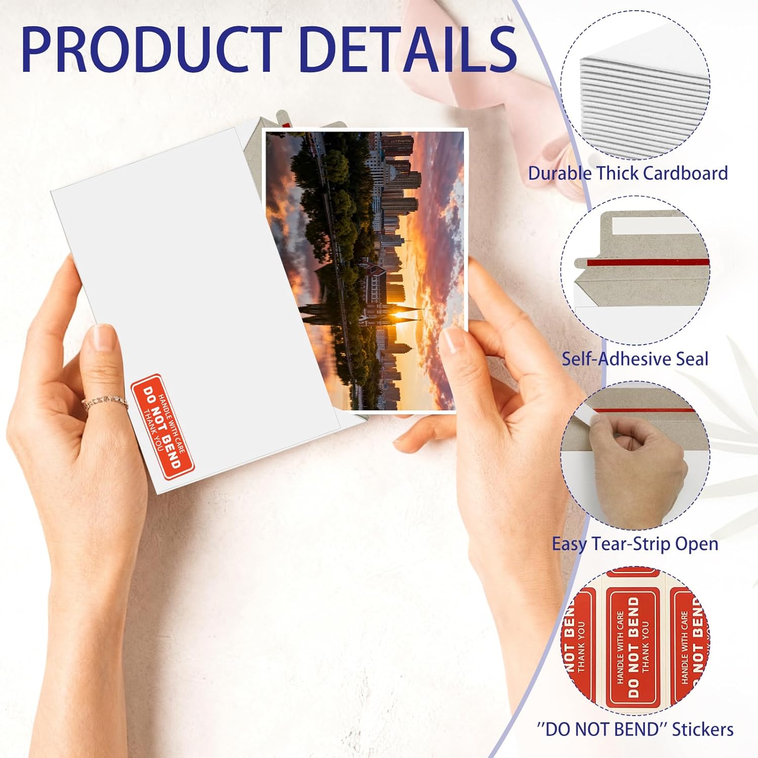 Cheardia 120 Pack Rigid Mailer with Self Adhesive Seal, 6.5 x 4.5 Inch Keep Flat Photo Document Mailers, Small Thick Cardboard Shipping Envelopes with Label for Photos, Document, White - Image 3