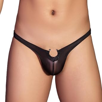 Mens Open Front Separate Pouch Thong with Shapeable Ring Sheer Sexy Novelty Underwear Lingerie for Men