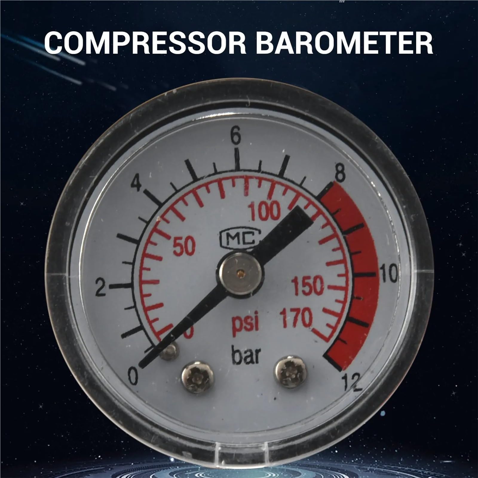 0-12 bar 0-170 psi, gwint 10 mm, pompa powietrza, ciśnieniomierz, kompresor, manometr