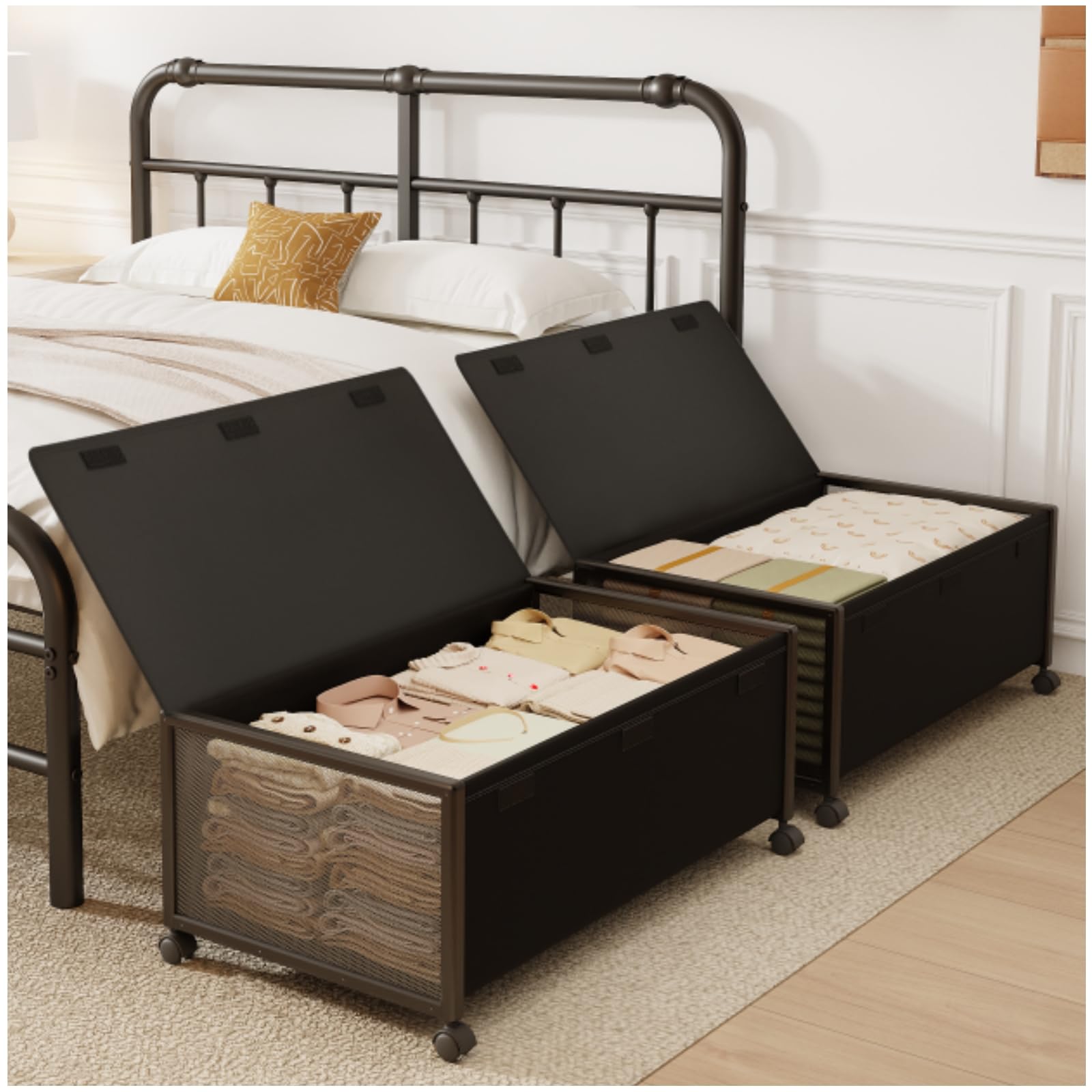 2 Pack Under the Bed Storage Containers 12 inch Height Under Bed Shoe Storage 31inch Long Underbed Storage
