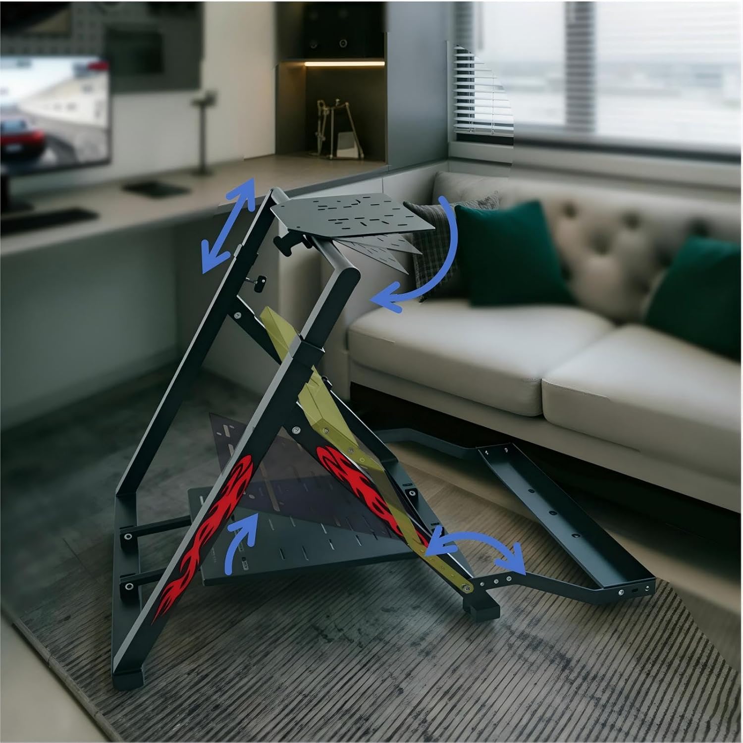 QVWZD Racing Wheel Stand Pre-assembled Sim Steering Frame With Seat Slot | Foldable,Adjustable, Fit For Logitech G920, G923, Thrustmaster T300, T500 and other devices, XBOX, PS and PC