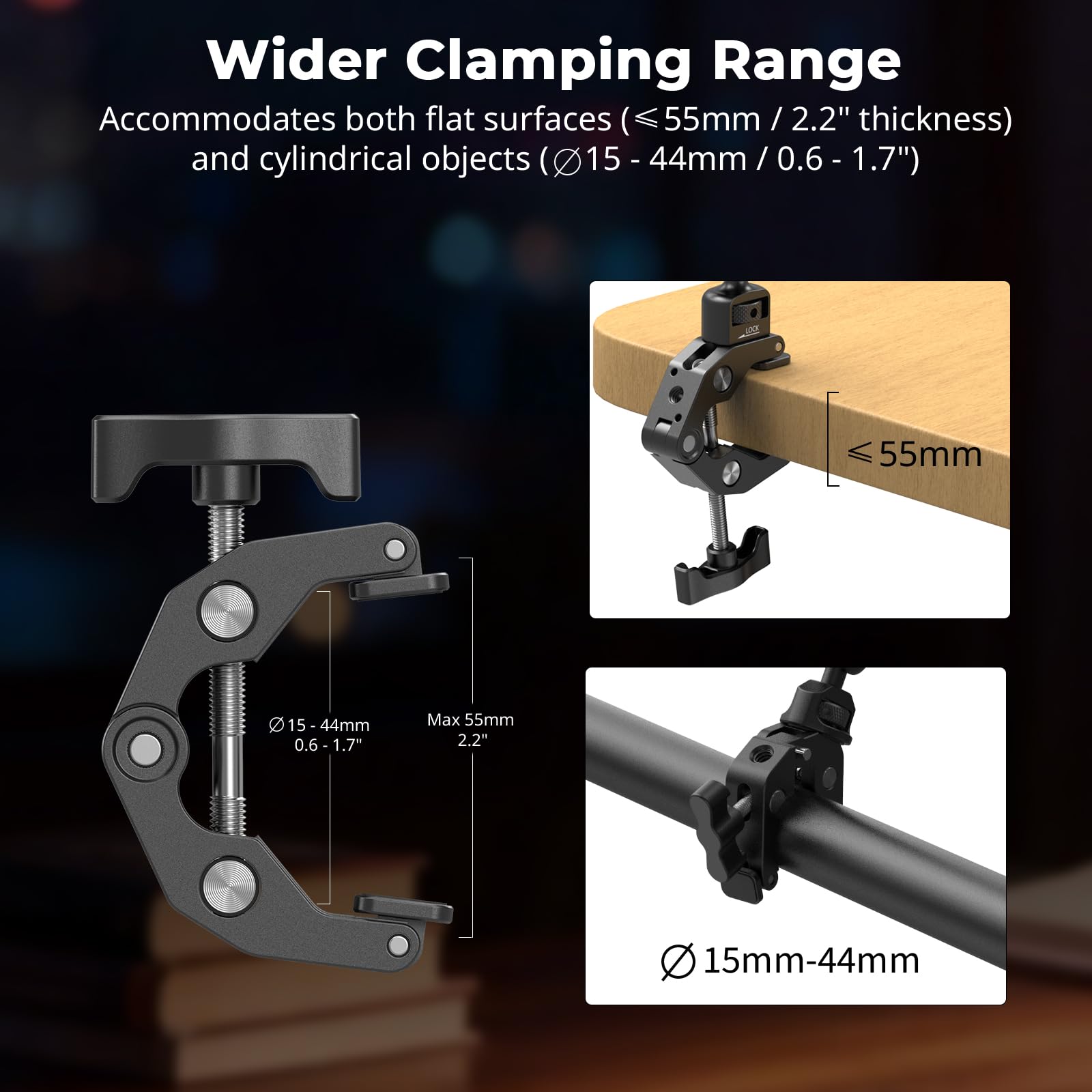 SMALLRIG Ramię Magic Arm 22,4" z zaciskiem Super Clamp, uchwyt na telefon nad głową, elastyczny uchwyt na biurko ze śrubą 1/4" i zaciskiem kablowym, maks. obciążenie 2,2 funta, do iPhone'a - 5625