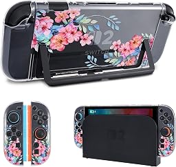 DLseego Protective Case Flower Floral Clear Switch 2 (2025), Detachable Joy-Handle Protective Case 2-Piece Split Full Wrap PC Hard Shell Anti-Scratch All-Round Protection Cover, Peach Blossom, Pink