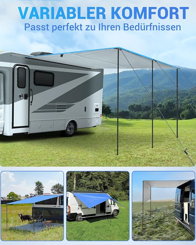 SUPAREE Lakókocsi lakóautó napellenző 210D oxford 3 szegőléc csíkos UV és vízálló ponyva 3,5 x 2,4 m furgonhoz és motorhome-hoz
