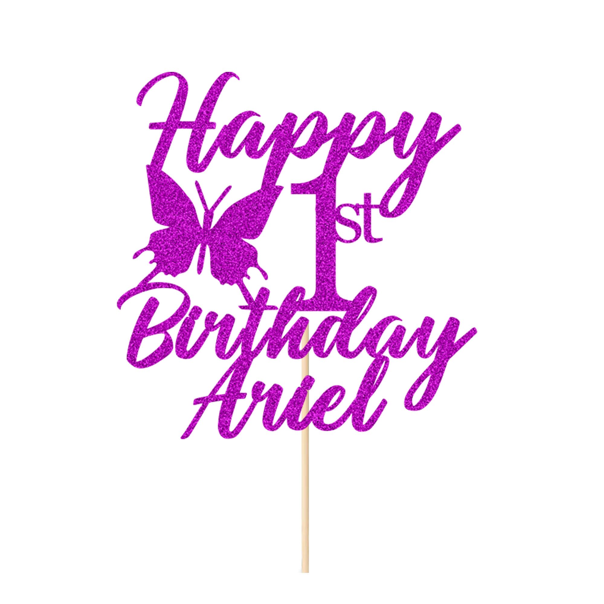 Personalised Happy Birthday Cake Topper Cake Decorations Birthday Cake Toppers Gifts Custom Double-Sided Glitter Cake Toppers with Any Age & Name for 1st 3rd 18th 21st 30th 40th(Purple) — image 1