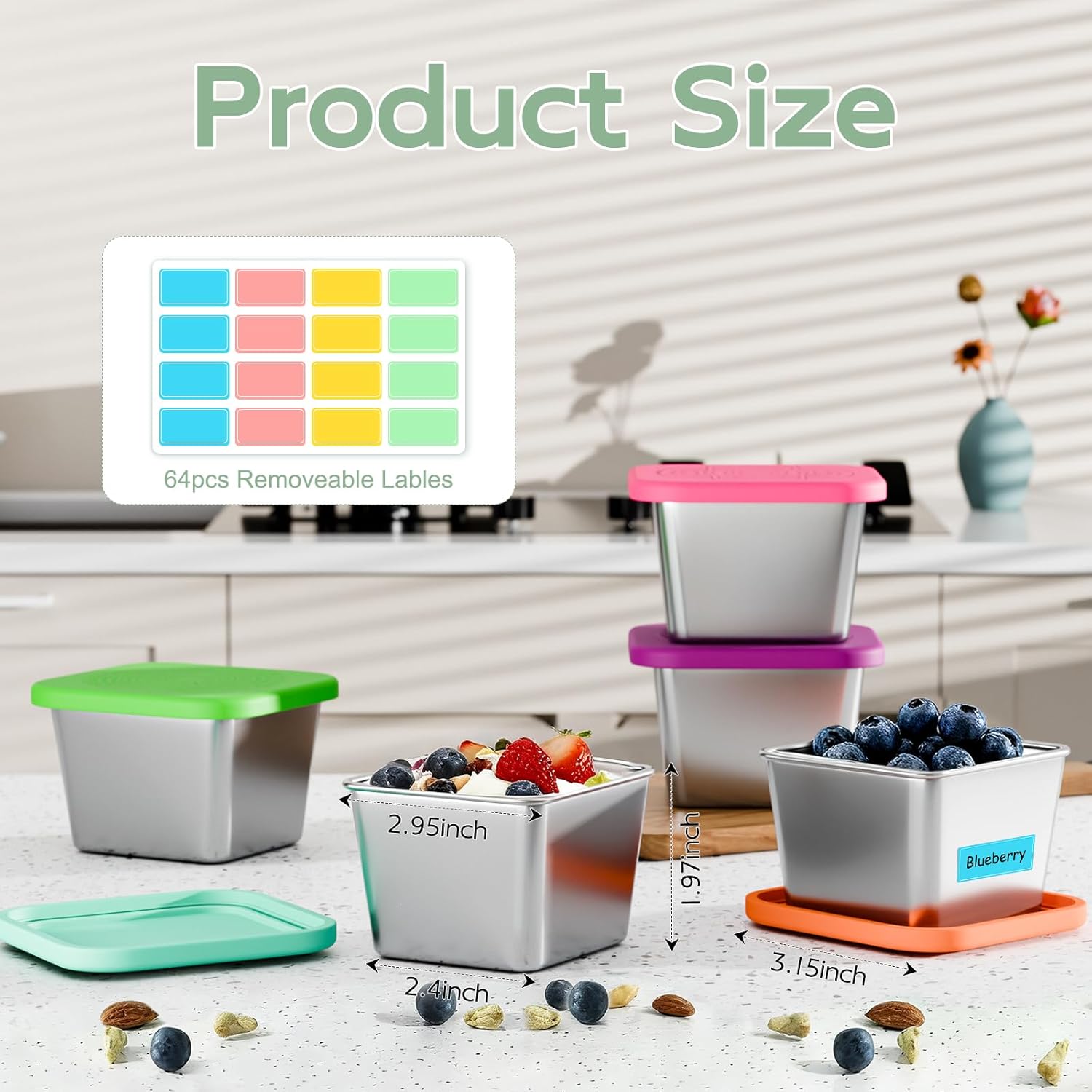 6-Pack 6oz Stainless Steel Snack Containers for Kids, Leak-Proof Metal Toddler Food Storage Containers with Silicone Lids & 64 Writable Labels, Stackable Lunch Box for School, Office, Picnic, Home - Image 2