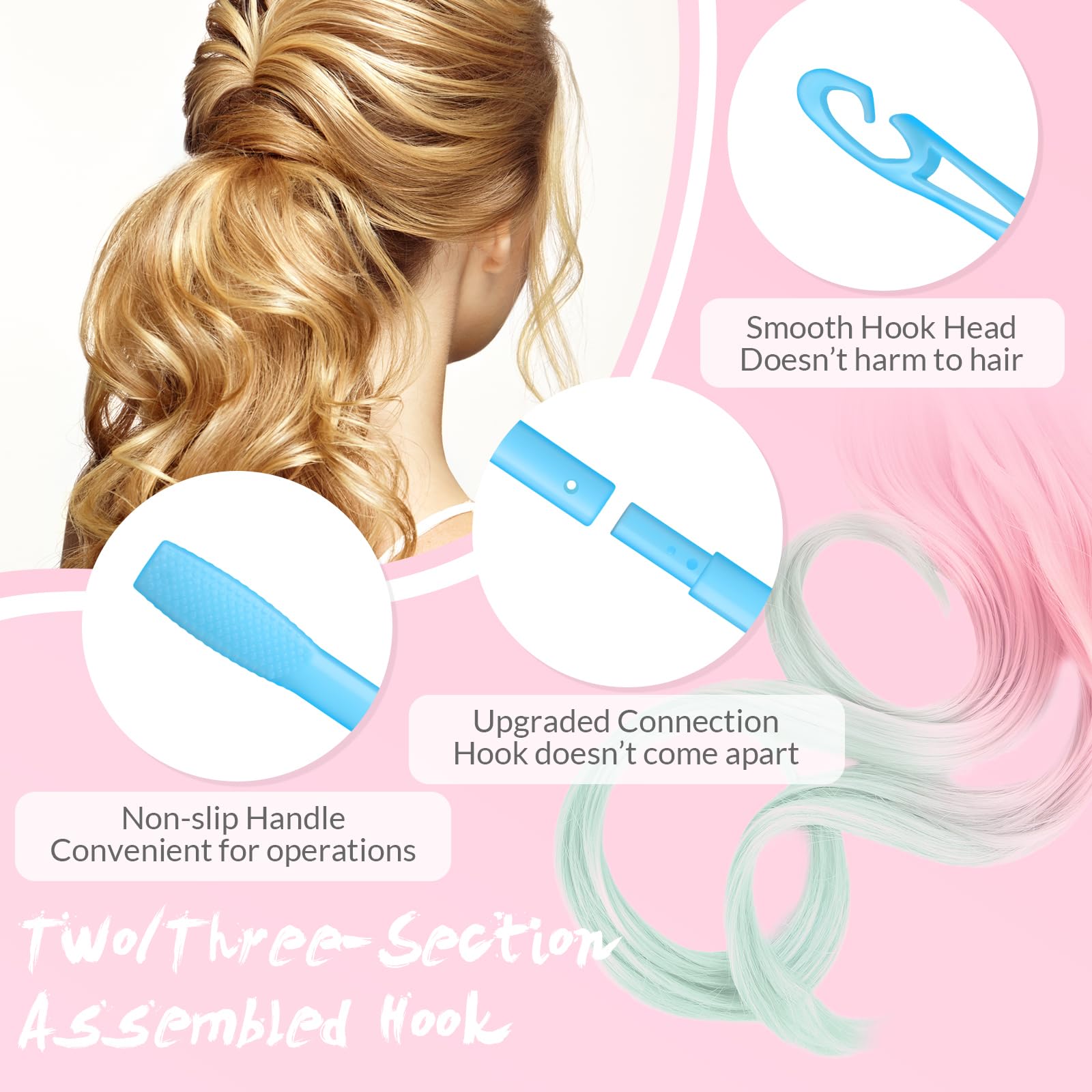 4 rizadores de pelo en espiral sin calor para rizadores de cabello de onda larga, espirales sin calor en longitudes de 13. 8 y 22 pulgadas (azul claro, rosa) 3