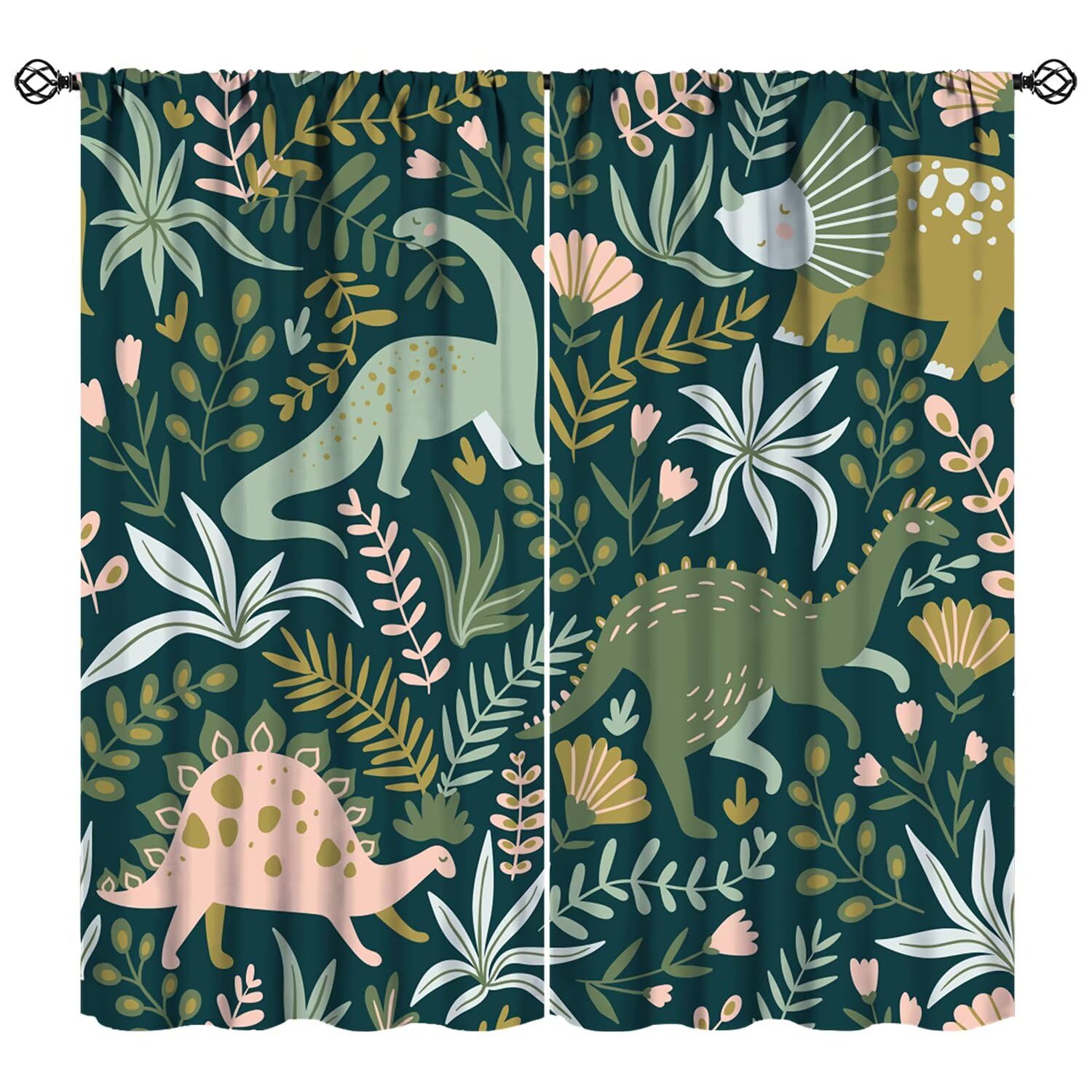 JESTRONRY Kids Dinosaur Window Curtains, Cute Dino Carton Funny Animal Window Treatment for Boys Girls Kids Room Nursery Bedroom Decor Curtain Drapes 42" W X 45" L (Decor)