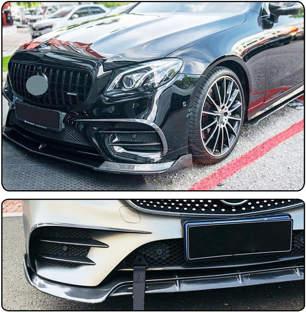 MCARCAR KIT Front Bumper Vent fits for Mercedes Benz E Class W213 E250 E300 E400 Sport E43 E63 AMG Sedan 2017-2019 Air Fender Spoiler Protector Winglets Splitter Cover Trims (Gloss Black Carbon Fiber)