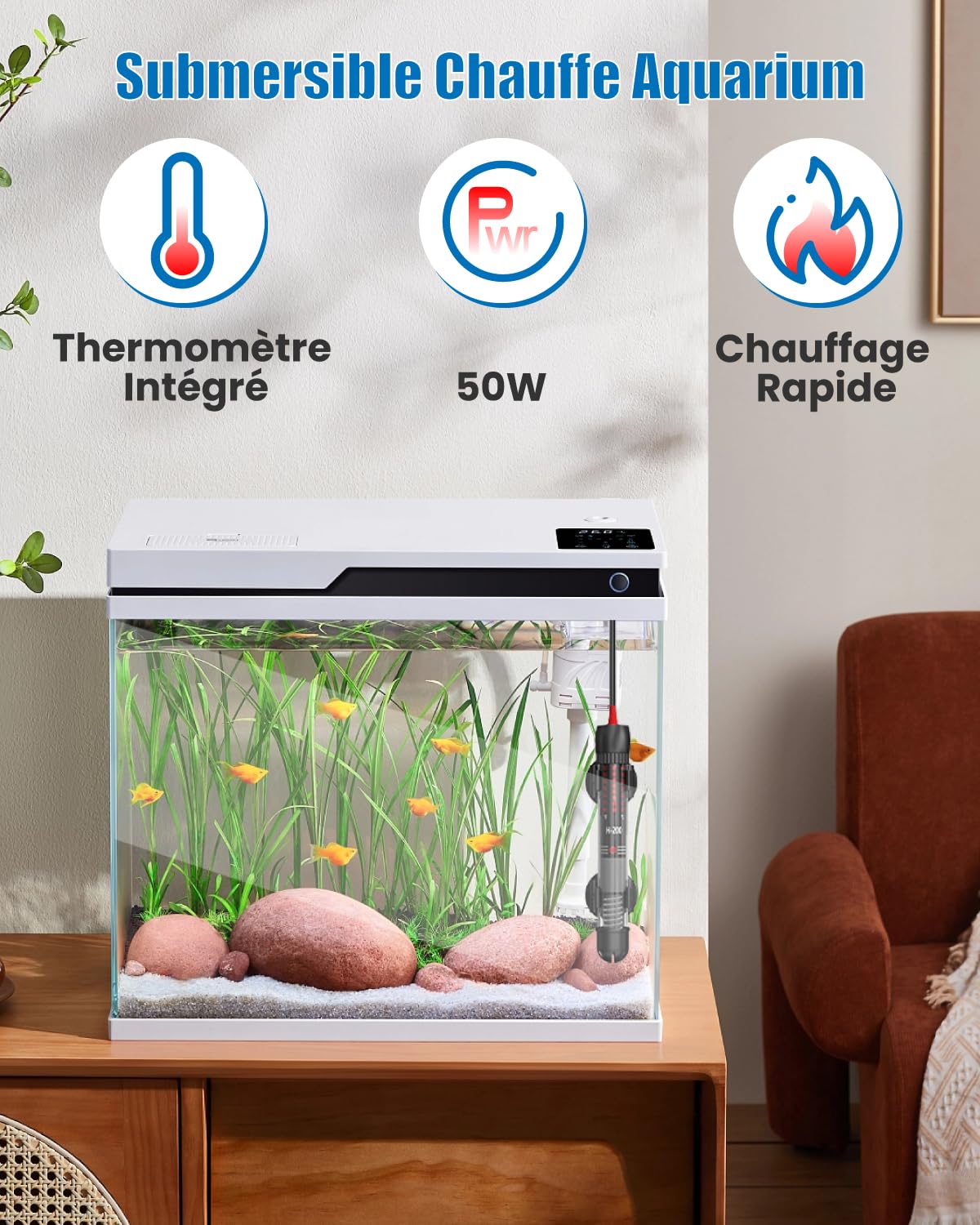 Aquariumverwarmer, Dompelbare Aquariumverwarmer, Aquarium Dompelkachel 50w Aquariumverwarmer Zwart Aquariumverwarmer Instelbaar Met Indicator Ligh