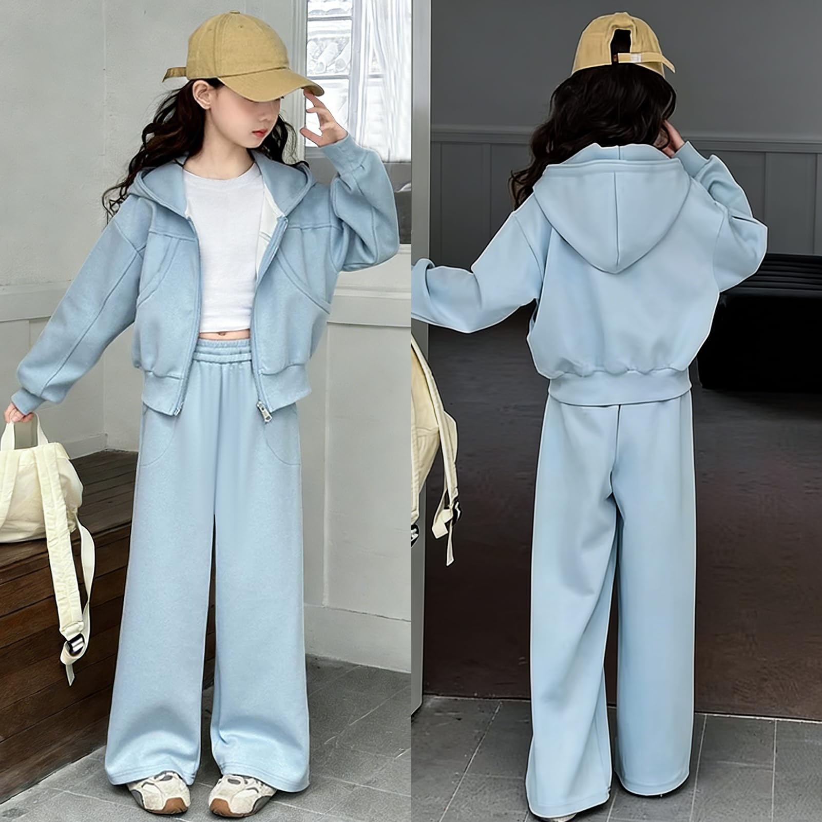 Conjunto Deportivo Niña Chándal 2 Piezas Chaqueta con Cremallera y Capucha + Pantalón Jogging para Primavera Otoño