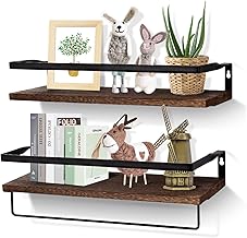 Uten Floating Shelves, Decorative Shelf Set of 2 Rustic Shelves with Rail, Wall Shelves for Bathroom, Bedroom and Kitchen