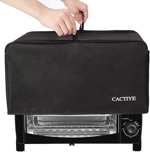 Cubierta antipolvo para horno tostador con bolsillos para accesorios, compatible con horno tostador Hamilton Beach de 6 rebanadas (negro, 19 x 14 x