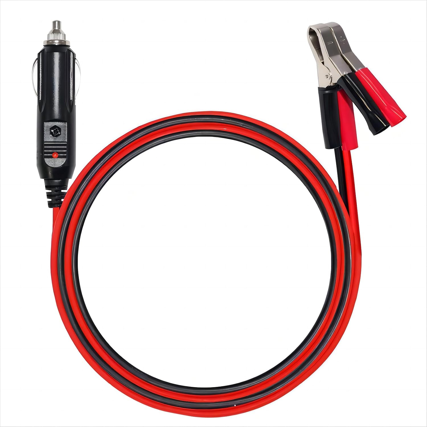 Alligator Clamp to Male Cigarette Lighter Extension Cable - 12V-24V Jumper Battery Charge Cord 3FT Automotive Electrical Clip-on Cable 16 AWG Heavy Duty 15A Fuse, with a Replacement 15A Fuse (1 Pack)