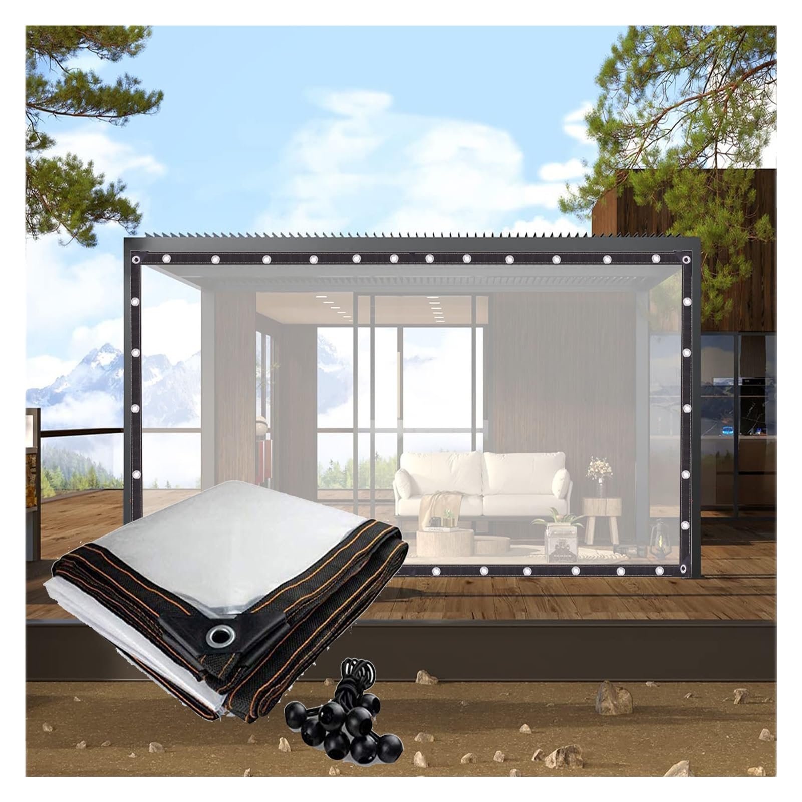 Pergola Panneaux Latéraux Imperméables Transparents Extérieurs Imperméables Rideaux Bâche en Plastique avec Œillets, pour Gazebo, Jardin, Porche(2.5x5m)