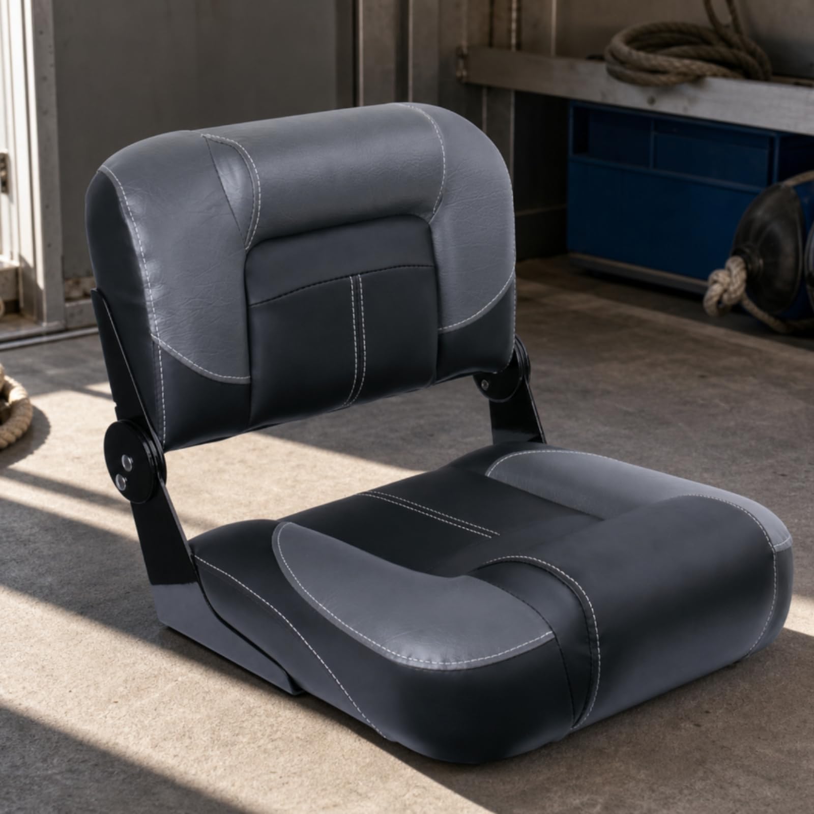 Sedile Marino Pieghevole Sedia Barca Poltrona Nautica Seduta Imbarcazione con Rivestimento Resistente E Cuciture Rinforzate Comfort a Lungo Durante La, Grigio Scuro E Nero