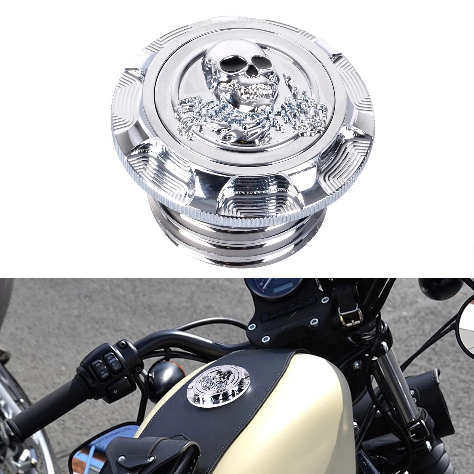 Tappi per serbatoi Per Sportster XL 1200 883 X48 Dyna Touring Road King Alluminio CNC Tappo Olio Decorativo Copertura Serbatoio Moto Accessoires Carburante Gas(Chrome A)