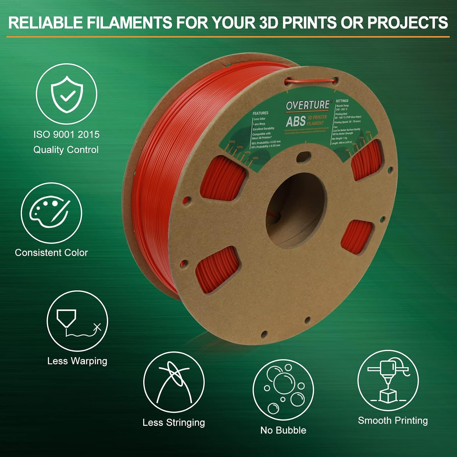OVERTURE ABS Filament 1.75mm, ABS 1kg Spool (2.2lbs),3D Printer Filament,Dimensional Accuracy +/- 0.03 mm, Fit Most FDM Printer (Dark Red)