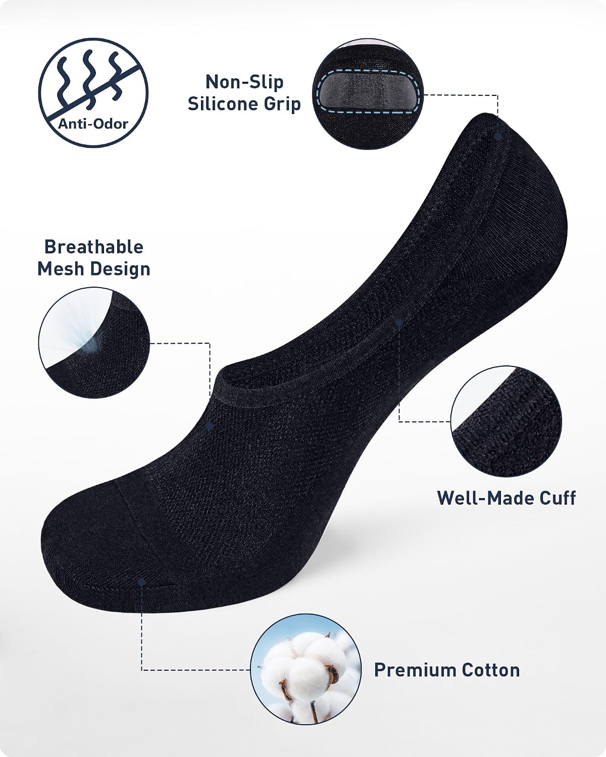 No Show Socks Men Thin Low Cut Non Slip Socks for Loafer 10-13/13-15