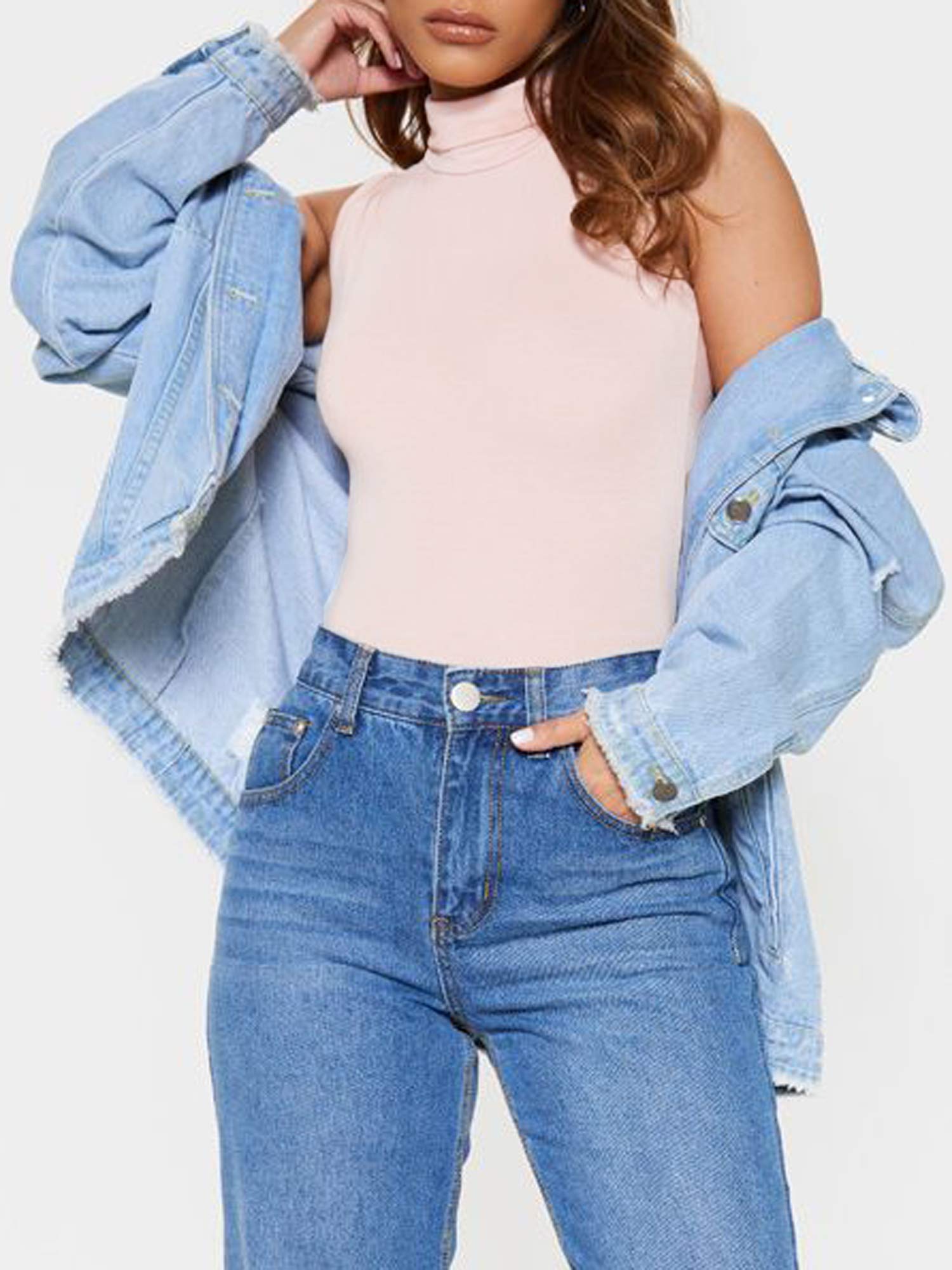 Sleeveless Turtlenecks for Women Black Sim Fit Mock Neck Tank Top