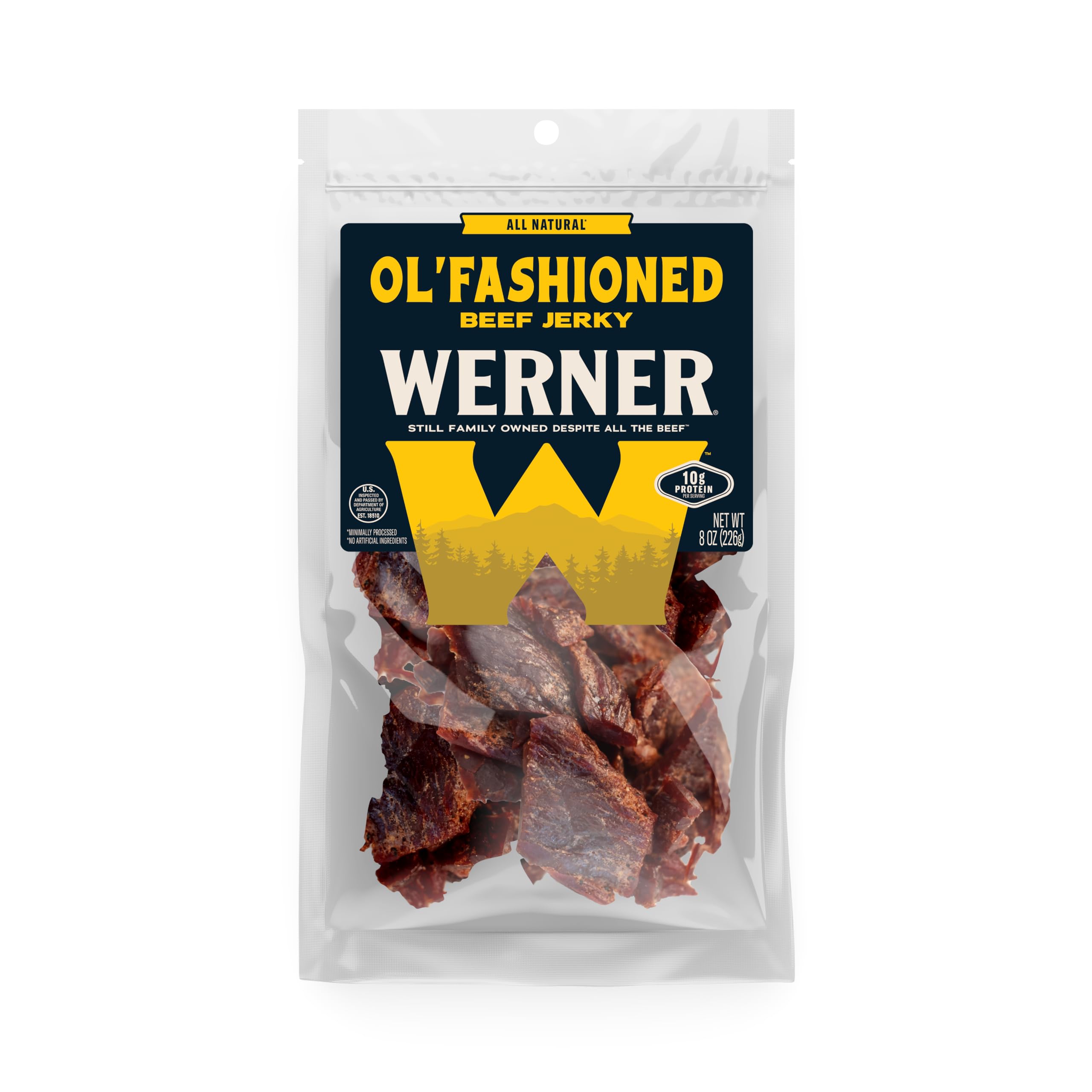 Werner Beef Jerky All Natural Meat Snack Half Pounder – High Protein Snack, Gluten-Free, No Artificial Ingredients, No Added MSG (8 Ounce) (Ol' Fashioned)