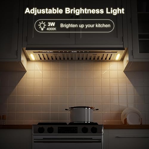 Miniatura 7 de BRANO Campana extractora de 30 pulgadas, 900 CFM control inteligente de voz, gestos, táctil, ventilador de escape de 4 velocidades, campana de