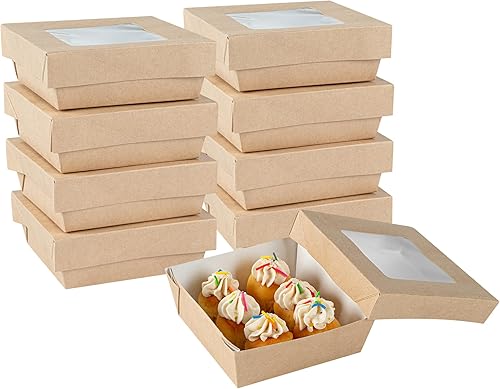 Restaurantware Cafe Vision RWA0165-25 - Contenedor cuadrado de papel kraft de 13 onzas, 4 1/2 pulgadas x 4 1/2 pulgadas x 1 1/2 pulgadas, caja de 25